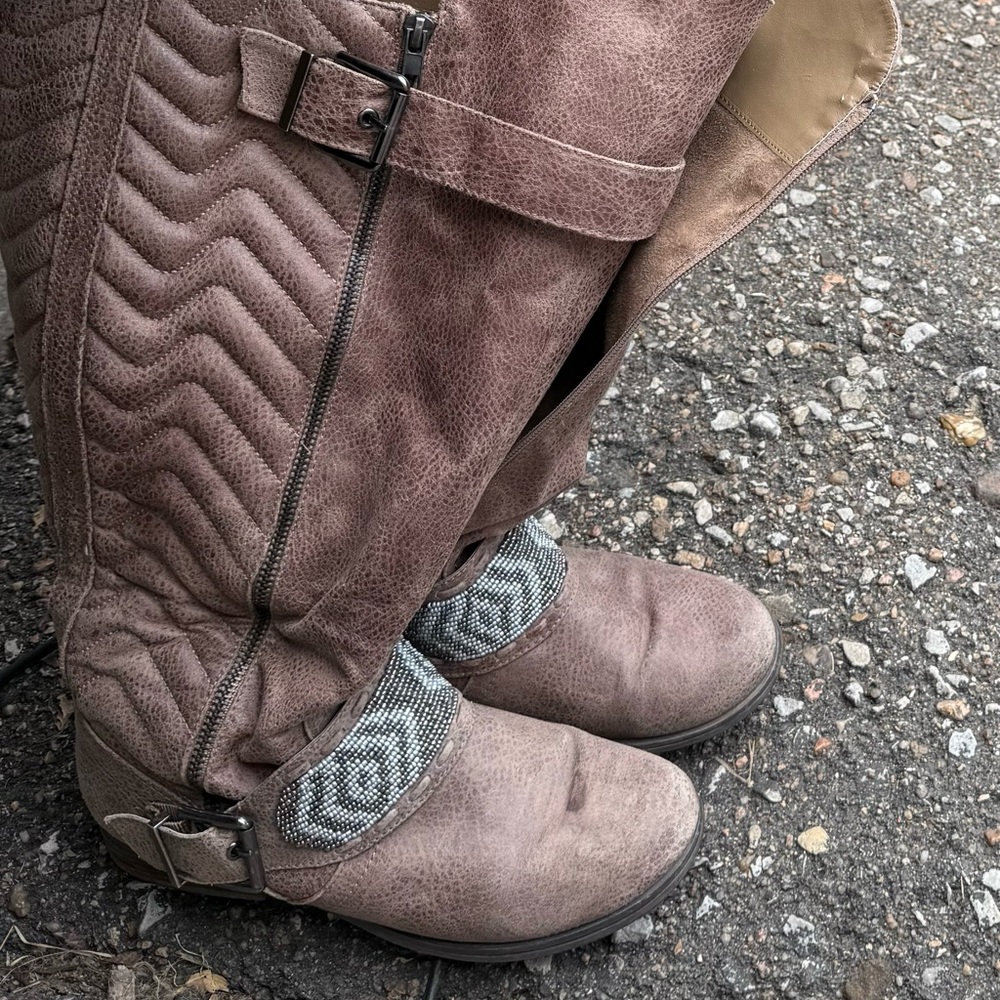 Brown Knee-High Boots with Buckle Detail